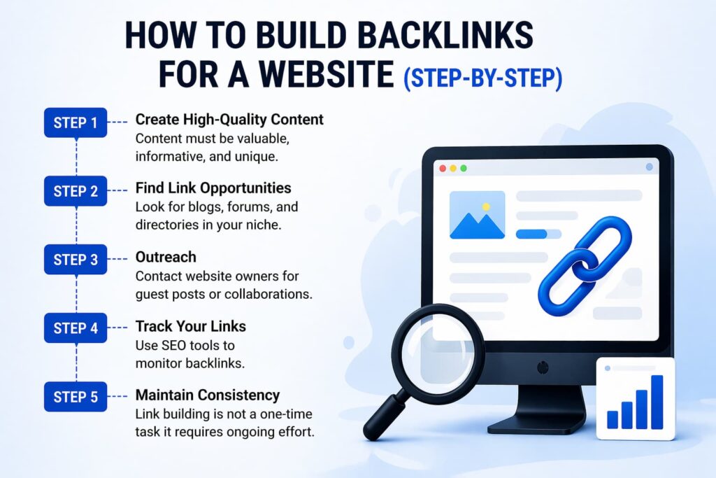 Step by step process to build backlinks for a website